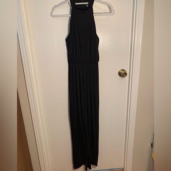 Venus EUC black high collar sleeveless faux wrap style maxi dress Size Small - Picture 1 of 7